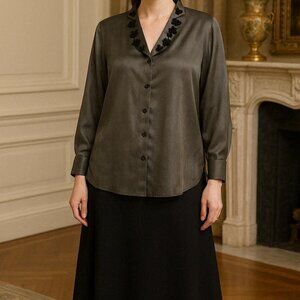 Silver Gray Metallic Button Front Tunic with Beaded Embroidered Collar size 3X